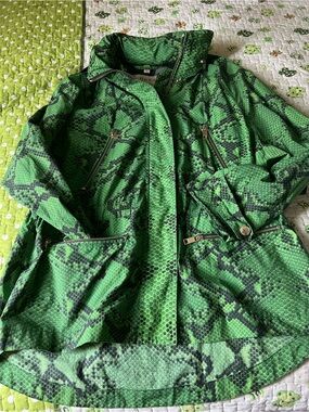 Burberry Green Snake-Print Lightweight Jacket with hood